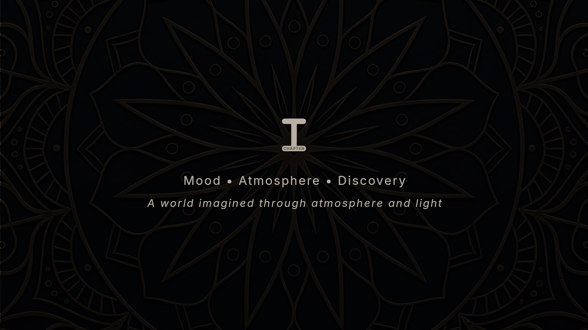 Al-Mawrid chapter divider for the story section, framing the project as a mood and atmosphere-driven desert world with a rare imagined connection to water, myth and survival. Environment concept art and environment design by Kenneth Bonde.
