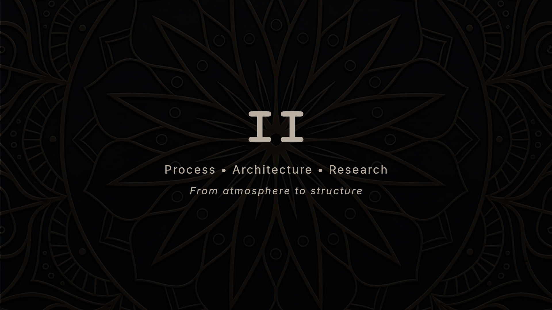 Al-Mawrid chapter divider for process, architecture and research, introducing the design foundations behind the fortress, including structure, reference, materials, cultural logic and production-minded world development. Environment concept art and environment design by Kenneth Bonde.
